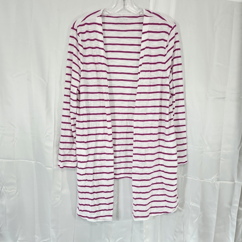 Chico's Size 2 Striped Open-Front Cardigan